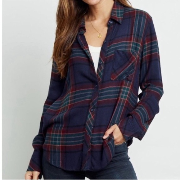 Rails Tops - Rails Hunter Marine Rose Teal Plaid Flannel Button Down Long Sleeve Shirt Small